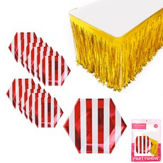 PARTYSHOW 金屬條紋盤 20cm 12入+桌邊裝飾流蘇 L號 2入, 1組, 紅色(盤子)+金色(流蘇門簾)
