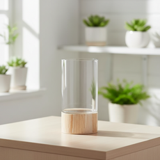 조인메이드 우드 받침 꽃 화병, 투명