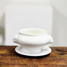 HORECA HB 獅頭洋蔥雙耳湯碗 點心碗 大 + 附碗碟, 1個, 奶油白