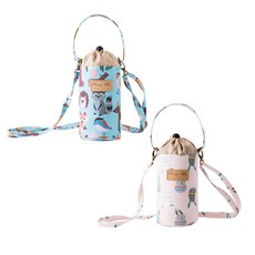 HARAROI 保溫保冷水瓶收納袋 2件組, 粉紅兔+動物朋友, 1套