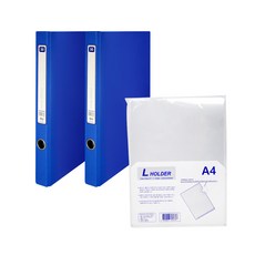 MiDAS Hyunpoong A4 透明書 D 環活頁夾 4 孔 30 張 CB30 2p + L 支架 10p, 藍色, 1組