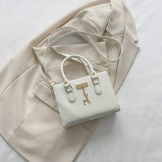 SORIDAL 女款 Buffy 提把細節方形金色鑰匙圈斜背包, 白色
