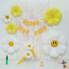 피앤비유니티 스마일데이지 커튼생일 세트, 02)옐로우손풍선형, 1세트