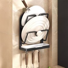 그래다다 초강력 흡착식 벽걸이 도마 행주 다용도 냄비뚜껑 거치대 2단, 블랙, 1개