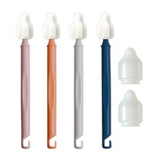 SUBES 韓國製造迷你長柄清潔刷4件組 + 瓶蓋2入組, 粉紅色, 珊瑚色, 灰色, 海軍藍(清潔刷), 1套