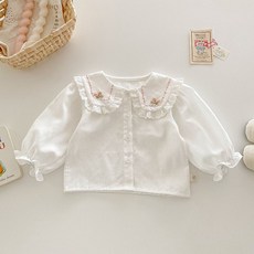 JOYMULTI 女童愛心花朵長袖刺繡領襯衫