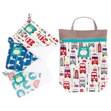 Coney Island 男童拼接圖案印花掛繩毛巾 3入+防水手提袋 H款, 公車款+鴨子款+北極熊款, 1組