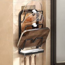 그래다다 초강력 흡착식 벽걸이 도마 행주 다용도 냄비뚜껑 거치대 3단, 블랙, 1개