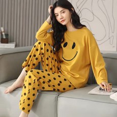 Elsso 女款可愛長袖居家服睡衣上衣下褲組