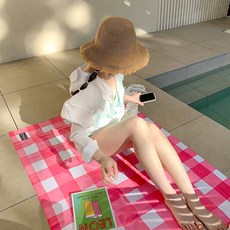 다이넴 초극세사 광촉매 대형 비치타올 90 x 130 cm, 로즈체크, 1개