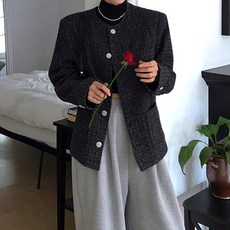 ViVEMO 女款 Lohendel 時尚珍珠鈕扣粗花呢外套 10816