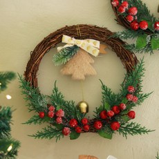 聖誕快樂毛絨圓形花圈, 米色, 1個