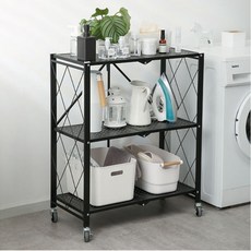 Noah家具折疊移動式鋼製置物架 3層, 黑色