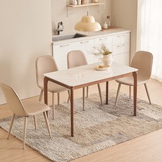 잉글랜더 캐츠 통세라믹 고무나무 원목 4인용 식탁 + 의자 세트, 마블화이트 + 월넛 + 그레이, 일반의자 4