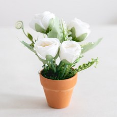 플라워트리 조화 클래식 데스크테리어 동글장미화분 13cm, 크림, 1개