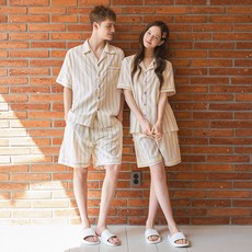 도씨 커플용 실크핏 타로 반팔 카라 커플 잠옷 상하의 2종 세트