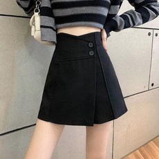 Goodif 淑女風新款不對稱鈕扣高腰A字短裙