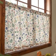 韓國 GNY 春季花卉圖案穿桿式短窗簾, 紫色花朵