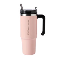 르리에 메이슨 보온보냉 텀블러 + 빨대 세트, 핑크, 890ml, 1개