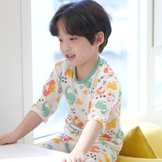 마벨슈슈 남아용 냉감 통기성 디노친구 쿨업자가드 7부 상하의 세트