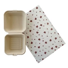 方形紙漿餐盒 20入+烘焙紙 熊熊圖案 20入, 工藝, 1套