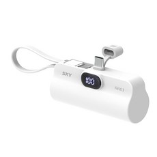 SKY 필 X13 LED 도킹형 일체형 C타입 빌트인 C타입 케이블 스탠드 휴대용 미니 보조배터리, SKY-X13LCC(C타입), 화이트