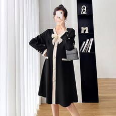 Estella 孕婦蝴蝶結珍珠鈕扣連身裙 sds136