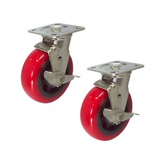 MASTER. S 不銹鋼重型腳輪 DS 3340 PUP-BK 6 聚氨酯 襯套 紅色 平板式 BK 15.24cm, 2個