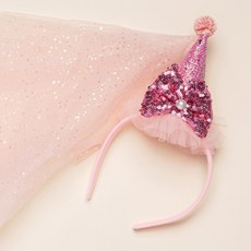 joyparty 生日面紗尖頂帽髮箍, 粉紅色, 1個