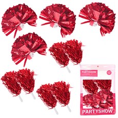 PARTYSHOW 毛球金屬加油彩球 啦啦隊 4入 + 金屬彩球 6入 套組, 紅色, 1套