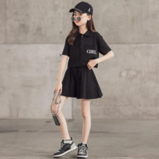 Orangedamom 女童用 GIRL 翻領T恤短褲套裝