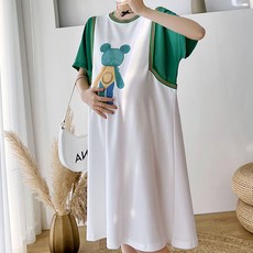 孕婦小熊印花短袖連身裙