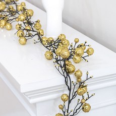 flowertree 室內牆壁裝飾小物 閃亮球串掛飾 180cm, 金色