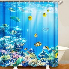 Charis 藍色海洋浴室淋浴簾 A03 90 x 180cm, 1個