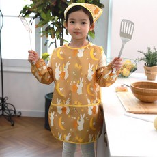 bebe chouette 孩童小花圖案防水圍裙+頭巾+繩釦+袖套