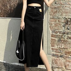 PEONIST 開衩中長版牛仔裙