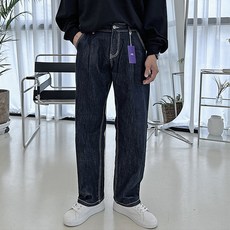 JEANMONEY 男款 Mube 不褪色單褶寬版牛仔褲