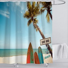 MarketA 海邊圖案印花浴簾 衝浪板 180 x 200 cm, 1個