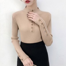 레몬소울 여성용 골리니 단추 포인트 반목 긴팔 니트