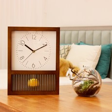 壁掛桌上兩用感性木質風格裝飾復古古董玻璃時鐘 kcrz139, 棕色 + 半透明