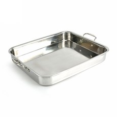 電磁爐適用方形雙耳3層不鏽鋼料理鍋, 中號（46 x 39 x 6.5 厘米）, 1個