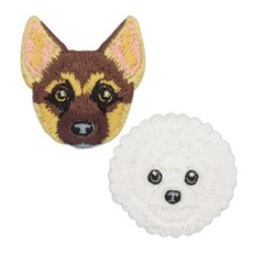 可愛裝飾用熱燙式狗狗臉布貼 比熊犬 + 牧羊犬寶寶組合, 混合顏色, 1套