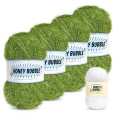 Knitt Honey Bubble 菜瓜布編織線 90g x 4入 + 迷你菜瓜布 20g 套組, 32 橄欖綠