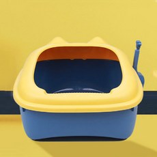 Solid Room貓咪滾動尾巴半密封型貓砂盆, 1個, 藍色