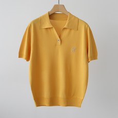 Zenit 女款基本版型休閒風嫘縈混紡亮點日常翻領刺繡短袖針織衫 n2151