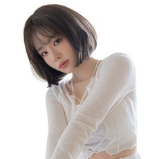 女性蕾絲前額手工全頂假髮 空氣瀏海中長鮑伯頭 記憶塑形真人髮, 1個, 自然黑