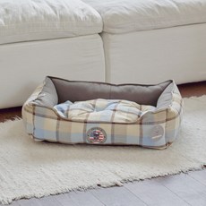 REDPUPPY 寵物Kender方形坐墊, 格紋象牙白, 1個