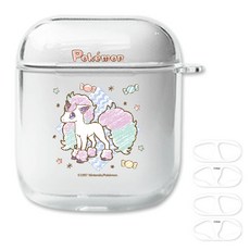 PoKeMoN 寶可夢 蠟筆風 AirPods 2 / 1 代通用透明硬殼 + 防鐵粉貼紙 2入, 蠟筆風小火馬, 單一商品