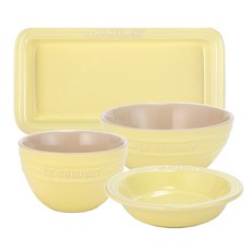 LE CREUSET 單人餐具組 4件組, 愛麗舍黃, 飯碗 + 湯碗 + 中型配菜盤 + 長方形盤, 1套
