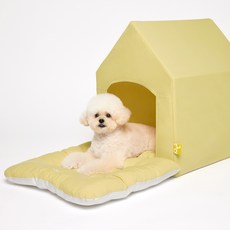 Pestep 狗屋 水洗桃皮絨 Petlife 寵物屋全套組 方形坐墊, 黃色, 1套